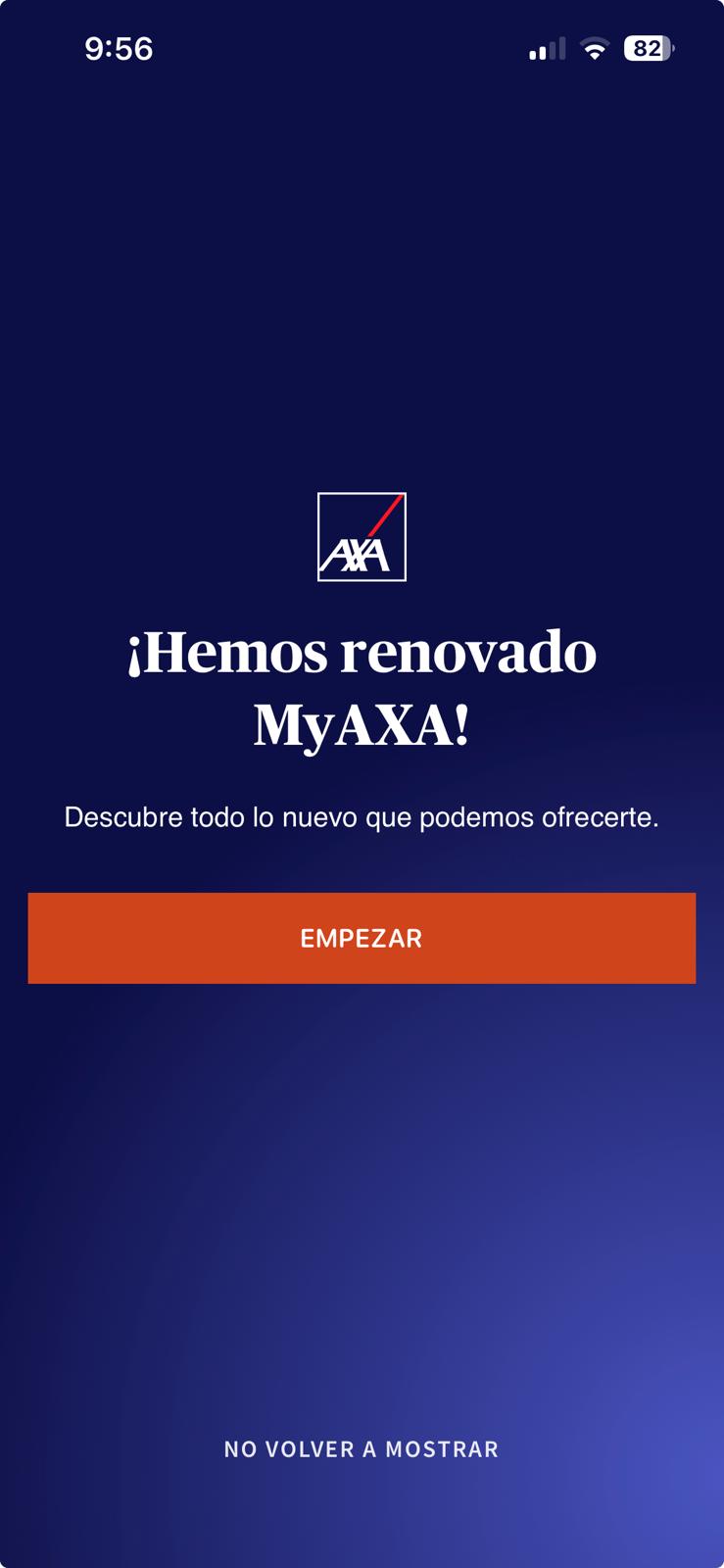 Pantalla de bienvenida de la aplicación MyAXA